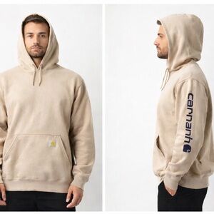 Carhartt K288 Hoodie XS Beige Tan Loose Fit Logo Sleeve Pullover Sweatshirt